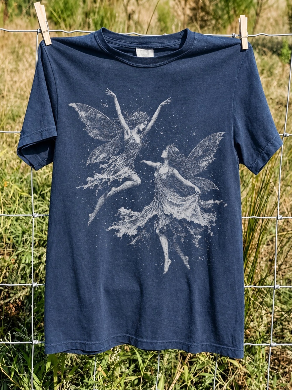 Grunge Dancing Fairies Gothic Fairycore Dark Fairy Navy T-Shirt